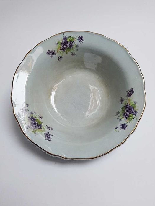 Antiga Taça Saladeira Azul Claro Flores Roxas Louça Gilman Sacavém