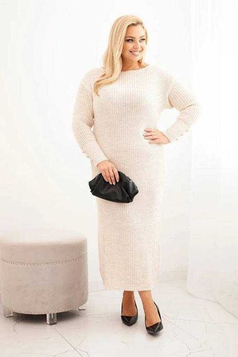 Sukienka swetrowa damska Plus Size z moherem