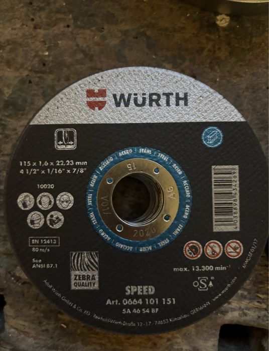 Tarcze do metalu WURTH 115x1,6 200 sztuk