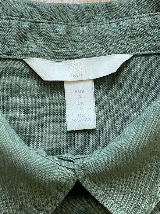 Льняная оверсайз рубашка h&m 100% лен, хаки, s