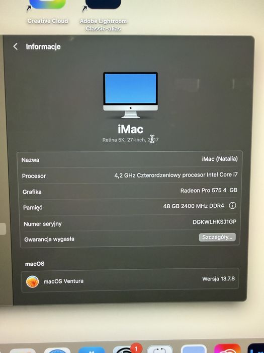 iMac Retina 5K 27” 2017 / i7 / 48 GB RAM / Radeon Pro 575