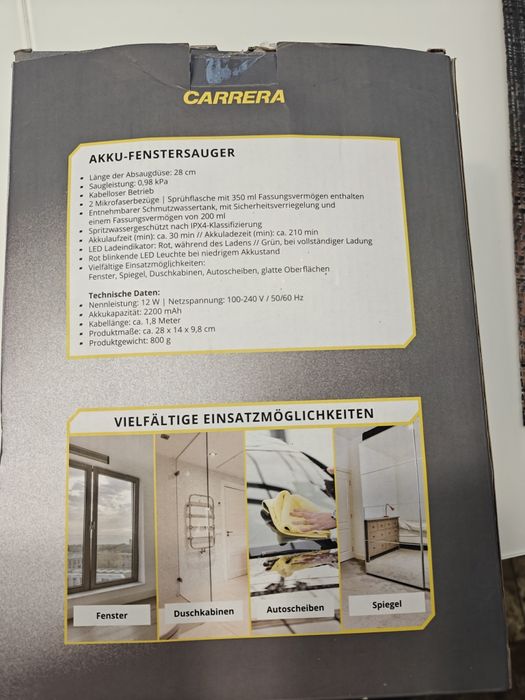 Акумуляторний віконний пилосос Carrera