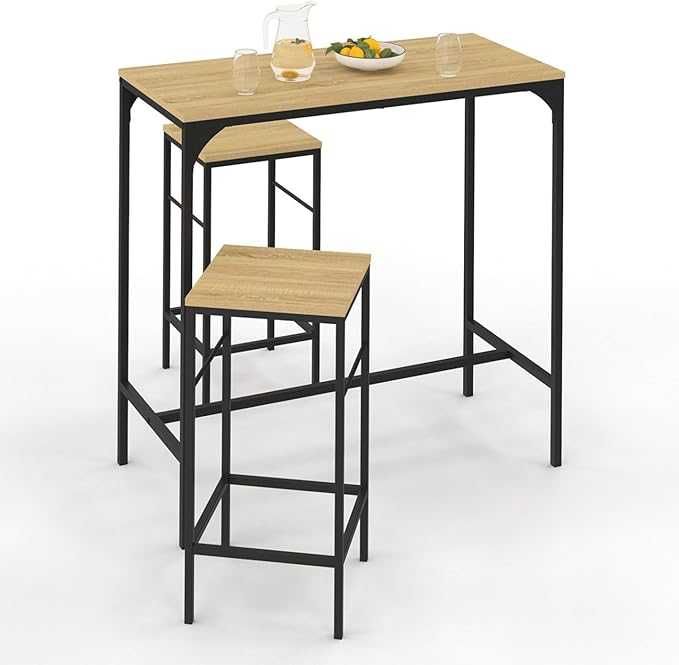 IDMarket (Detroit) - Mesa Alta de Bar 45x95x95 cm + 4 Bancos 32x32x67