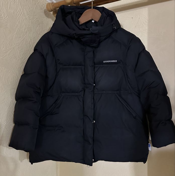 Пуховик, жилетка 2 в 1 Undercover з капюшоном , натуральный пух