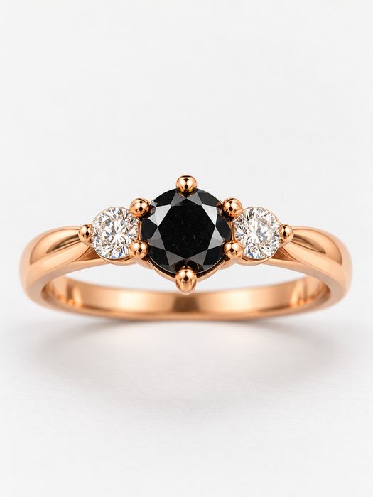 Nowy pierścionek złoto 750 – czarny diament 0,40 ct + brylanty E/VS2