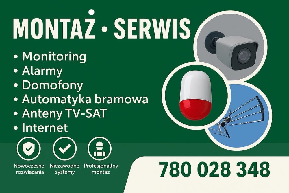 Montaż  Monitoring Alarm internet LTE Wideodomofon