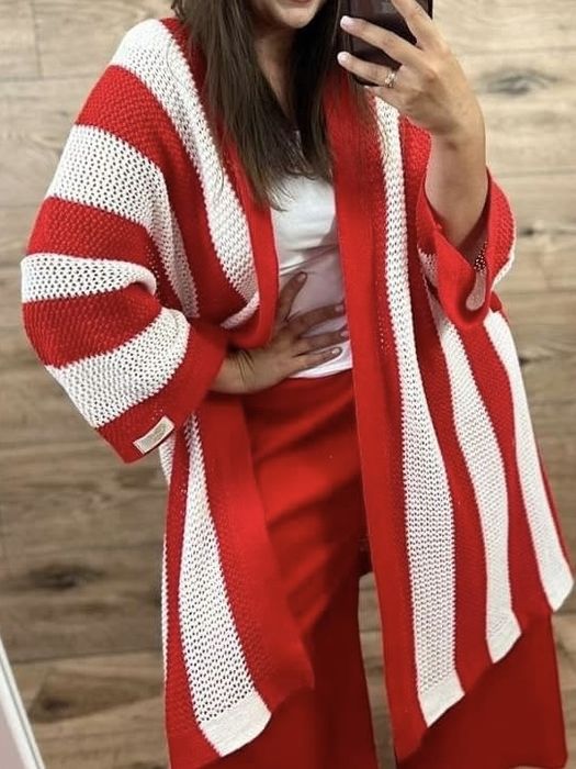 By o la la sweter kardigan long pasy czerwony one size New %%%