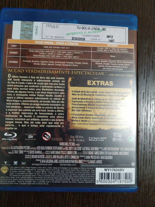 Filme Eu Sou a Lenda em blu-ray