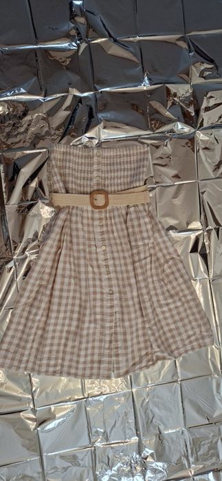 Sukienko spódnica 2w1 xl na gumce krata retro z lnu i bawełny