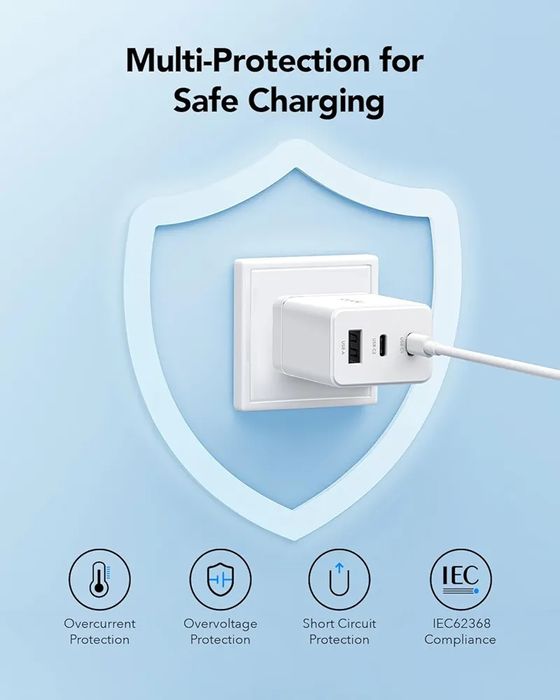 [Novo] Carregador Fast Charge 65W GaN, 2 USB C + USB A
