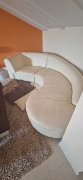 Vendo Sofá de Pele Branco com Chaise Longue