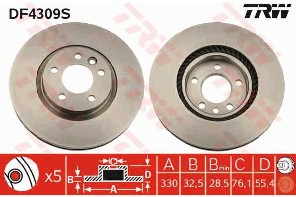TRW DF4309S Tarcza hamulcowa przód T5 TRANSPORTER V KOMPLET