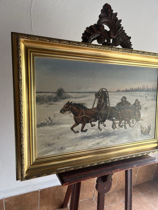 Obraz olejny zimowa scena