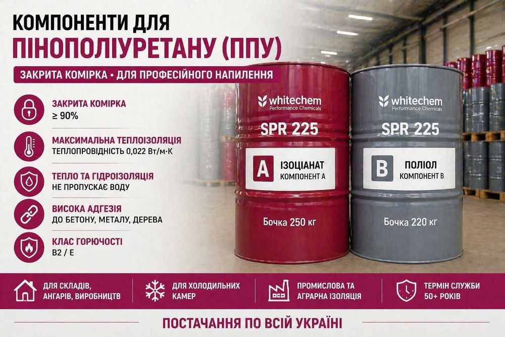 Компоненти для ППУ закрита комірка | Поліол + ізоціанат | Напилення пінополіуретану