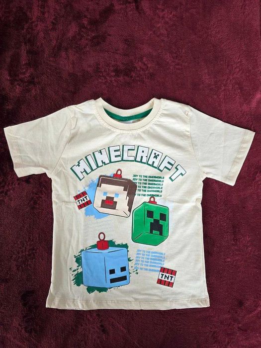 Modny, nowy zestaw w stylu Minecraft (spodnie i koszulka) dla chłopca 4–5 lat (rozmiar 104–116)
