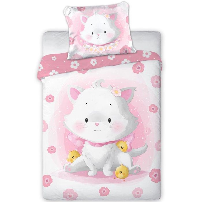 pościel bawełna 100x135 + 40x60 kotek róż