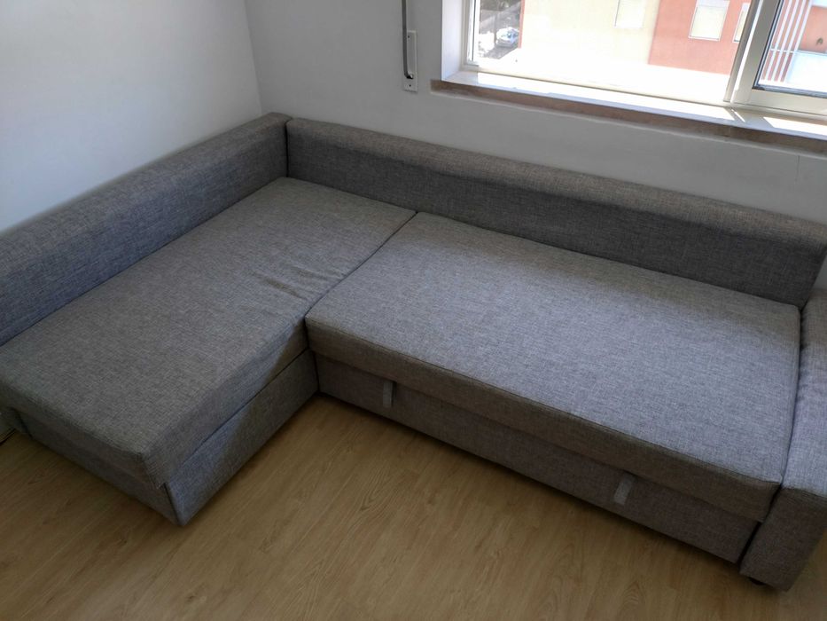 IKEA FRIHETEN sofá-cama de canto c/arrumação, cinz