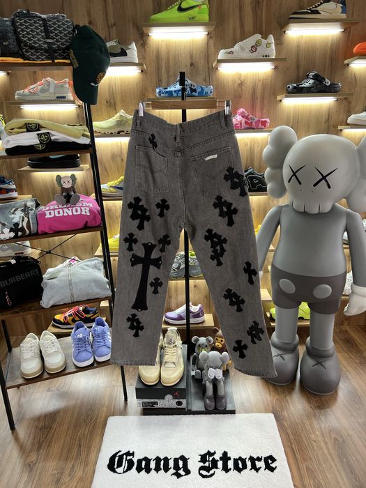 Джинси CHROME HEARTS Big Cross Patch Logo Grey