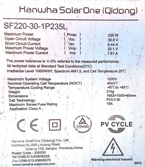 Panel PV słoneczny 235Wp