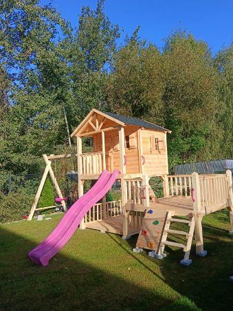 Domek ogrodowy dla dzieci plac zabaw zjeżdżalnia