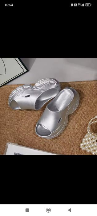Slippers klapki laczki platforma gruba srebrne silver r. 39 eva