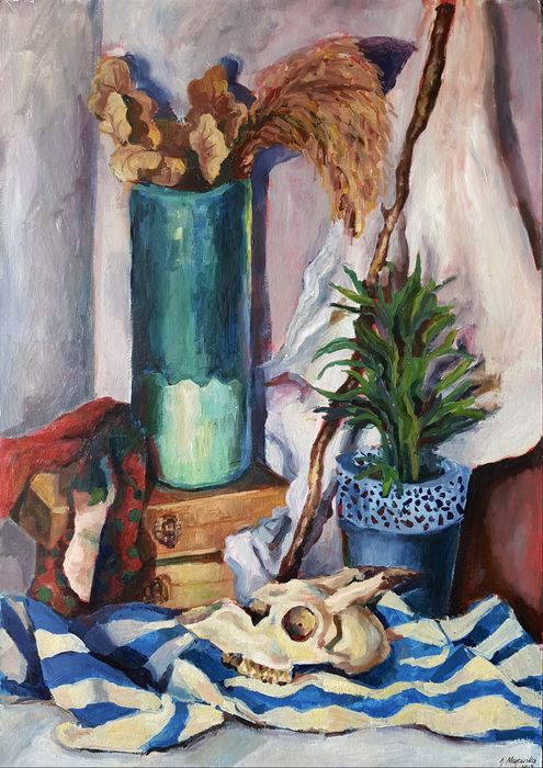 Obraz czaszka rosliny martwa natura 100x70 cm