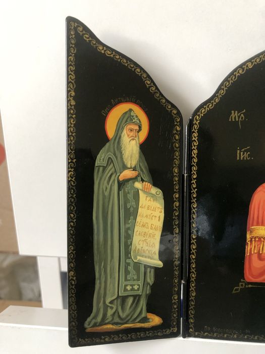 Палех. Триптих Богородица с Младенцем, Св.Антоний и Св.Феодосий