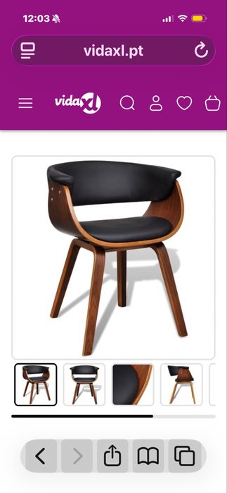 Cadeiras em nogueira e couro preto