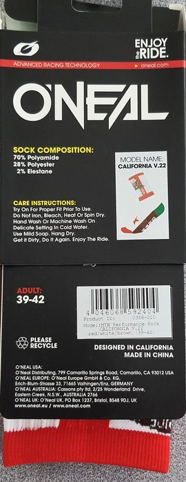 Skarpetki rowerowe O'neal MTB Performance 39-42 Red