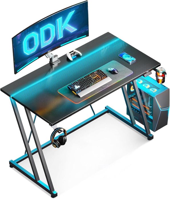 Biurko gamingowe ODK 100 × 50 RGB uchwyt na kubek hak na słuchawki