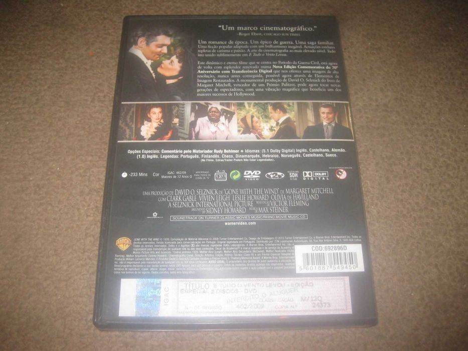 "E Tudo o Vento Levou" com Clark Gable numa Edição Especial com 2 DVDs!