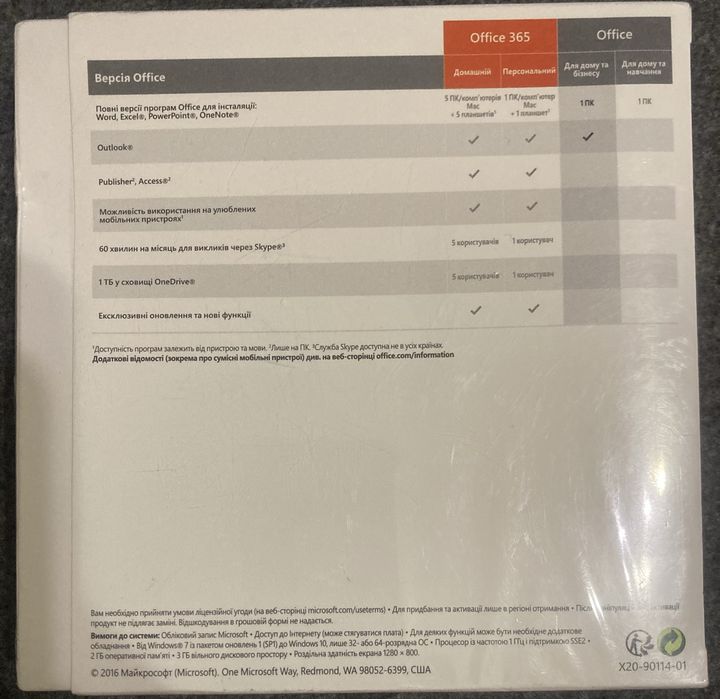 Microsoft Office Для дому та бізнесу 2016 для 1 ПК