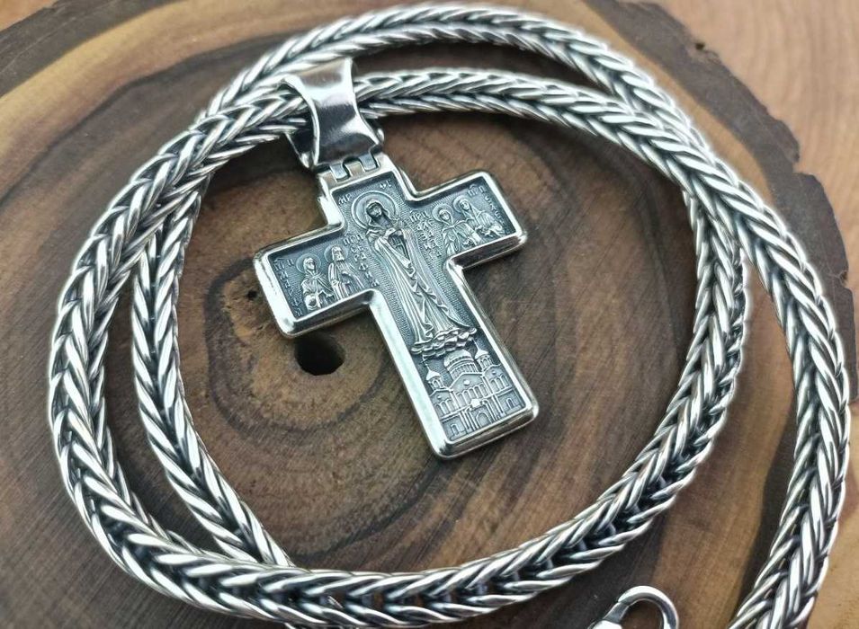Мужская серебряная цепочка Колос крест 925 пробы. Срібний ланцюг хрест