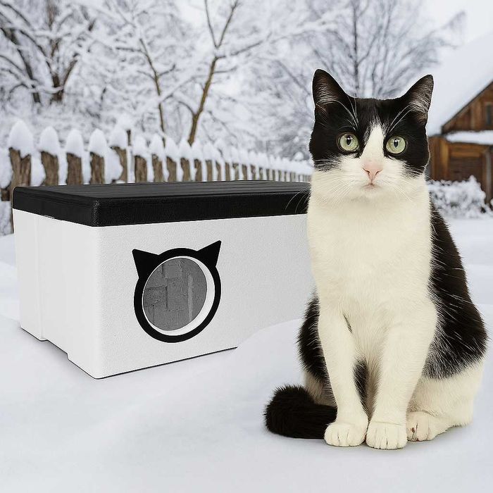 Domek Budka Legowisko Dla Kota Na Zimę Ocieplany Dwóch Kotów+Kurtyna
