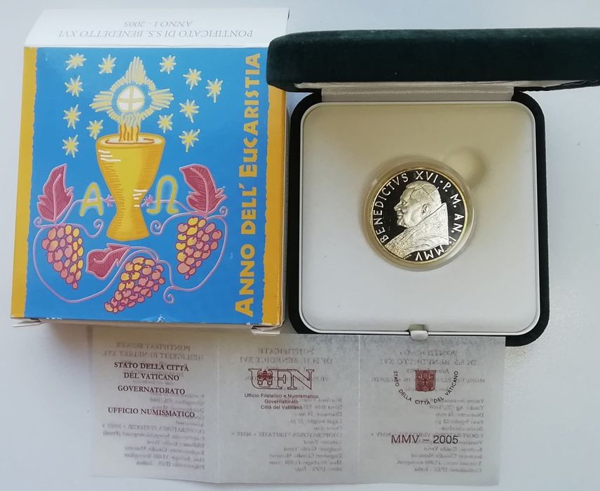 Ватікан 10 євро 2005р. Рік Євхрастії. СРІБЛО. ПРУФ. Сертифікат.