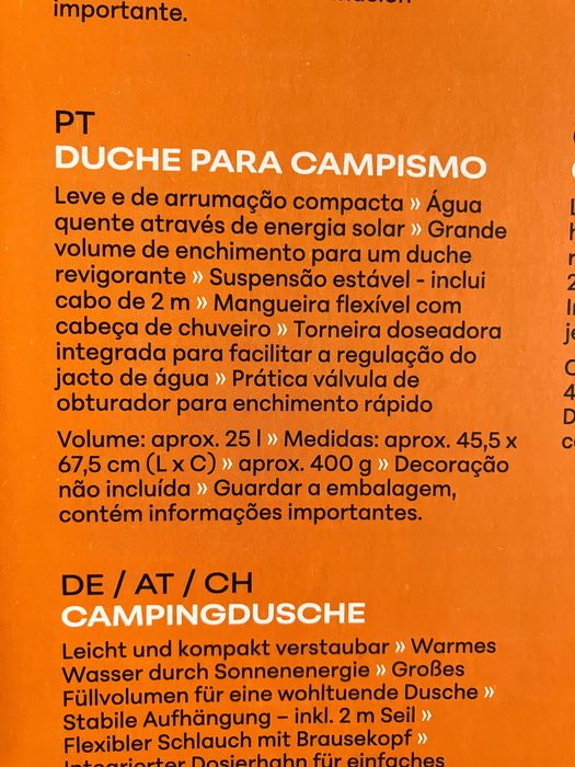 Duche de campismo  Novo