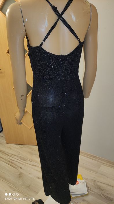 Kombinezon czarny imprezowy brokatowy