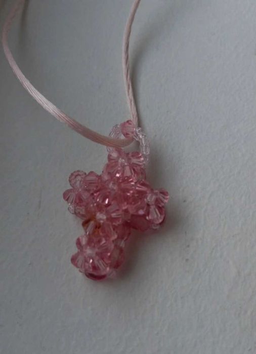 Conjunto anel, brincos e fio cruz ROSA