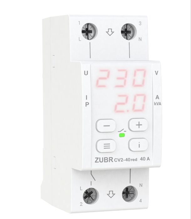 Реле напряжения с контролем тока ZUBR CV2-40/50/63  red