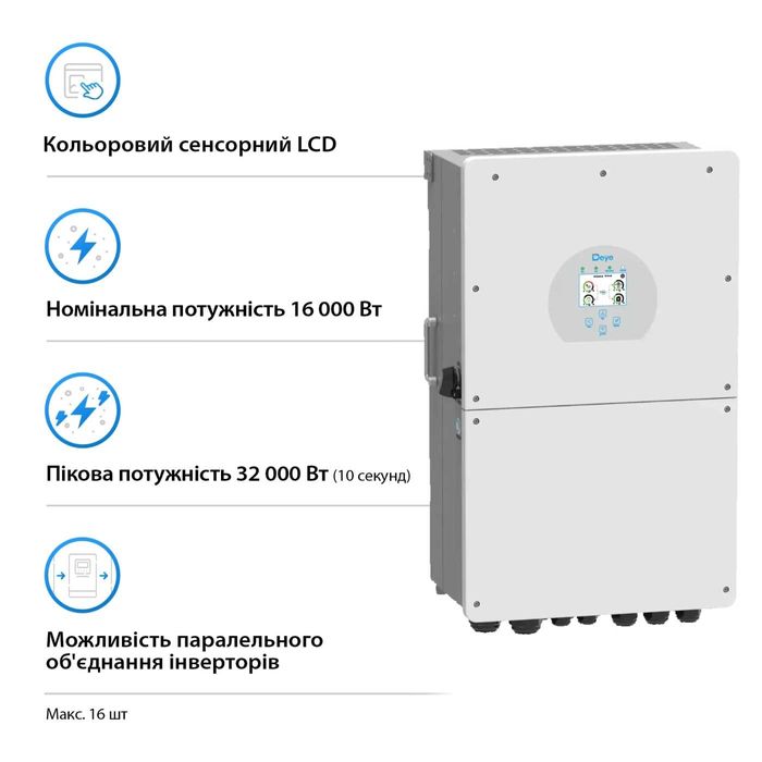 DEYE низьковольтний однофазний гібридний інвертор 16 кВт (SUN-16K-SG01LP1-EU)
