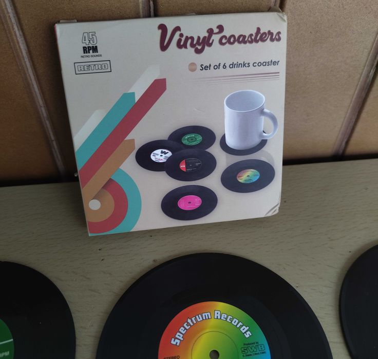 6 Bases de Copos Vinyl CD DJ Retro