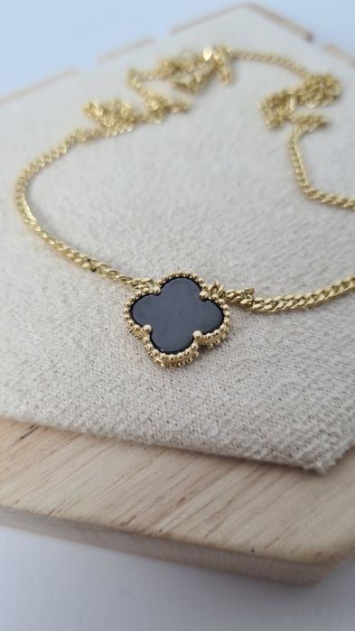 Nowy złoty łańcuszek typu Van Cleef czarna koniczyna pancerka p. 585