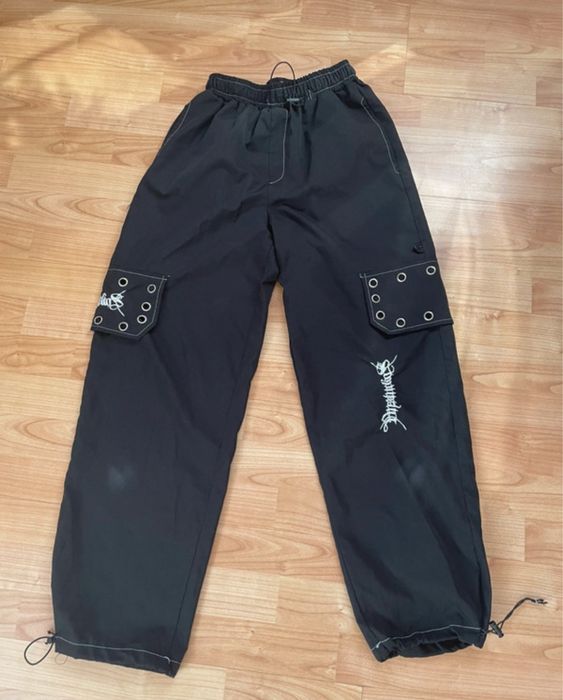Spodnie parachute sciagane czarne S 36 z kieszeniami emo