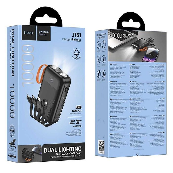 Powerbank Hoco 10000 mAh 2A z wbudowanymi kablami