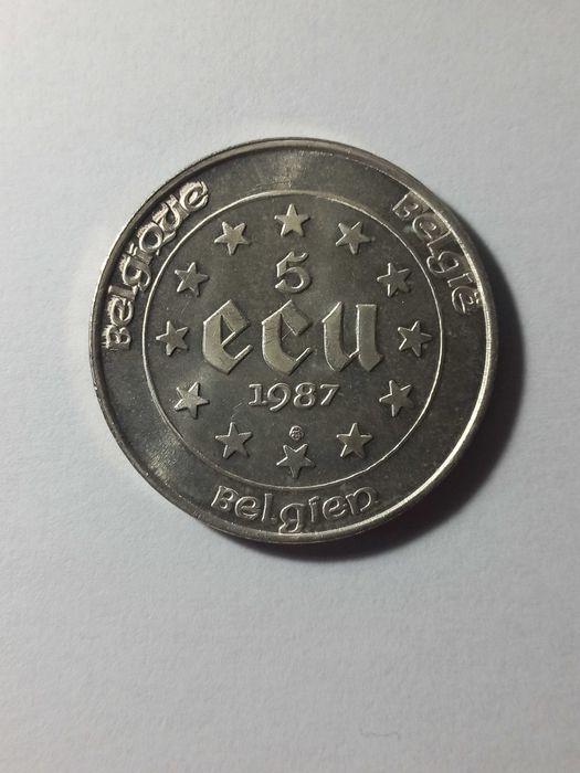 Колекційна монета 5 ECU 1987 Baudouin I серебро; Набор 7 монет VATICAN