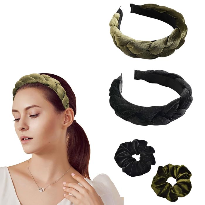 Zestaw do włosów - 2 aksamitne opaski + 2 scrunchie cz/zie
