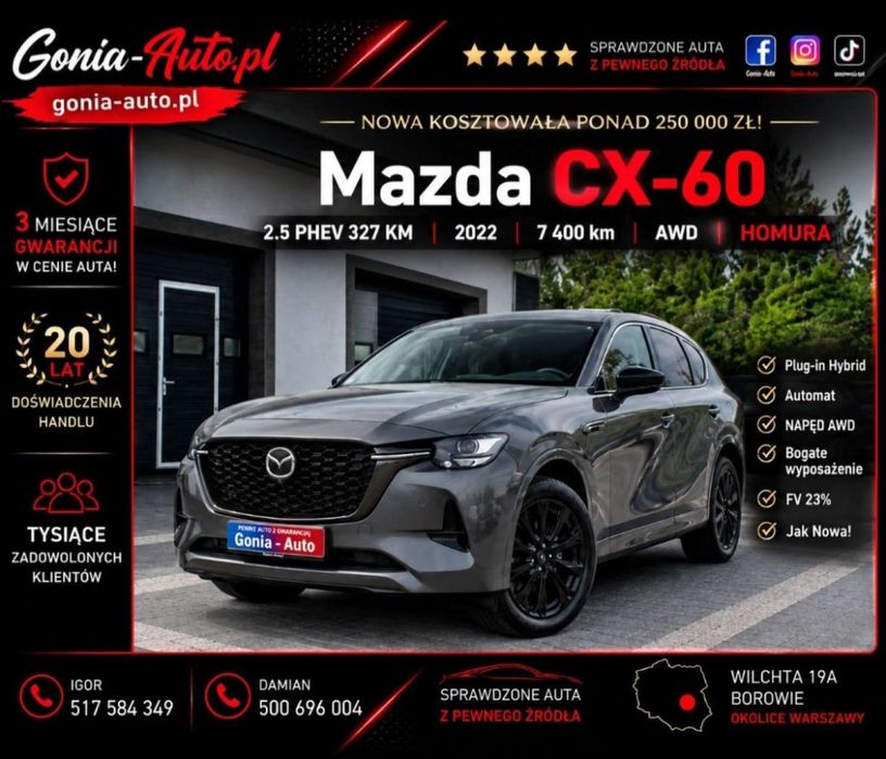 Mazda CX-60 Jak Nowa_Homura_Tylko7.400 km_full Opcja   / FV 23%