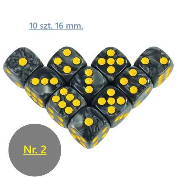 Standardowe kości do gry . komplet 10 szt. 2 kolory. 16 mm.