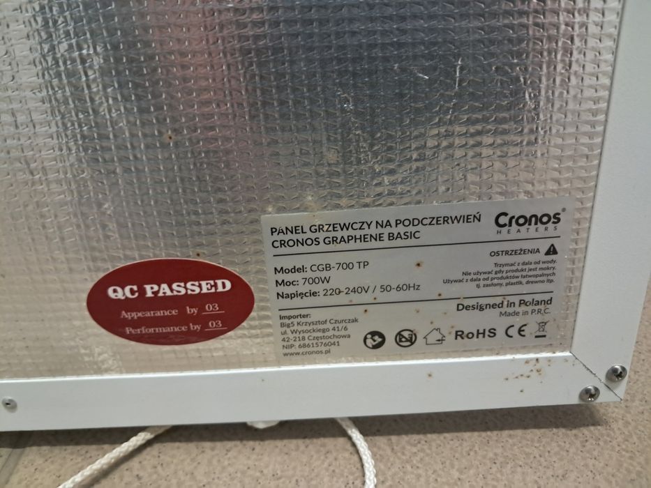 Używany panel grzewczy na podczerwień marki Cronos