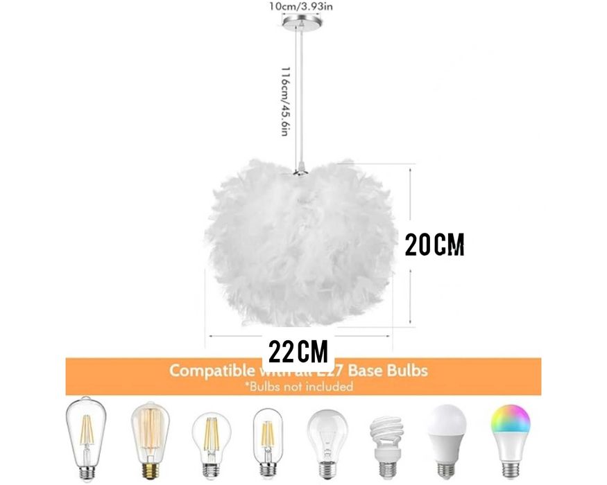 ALLOMN Lampa wisząca Skaulo LED z piór, E27, Ø 22 cm, biała